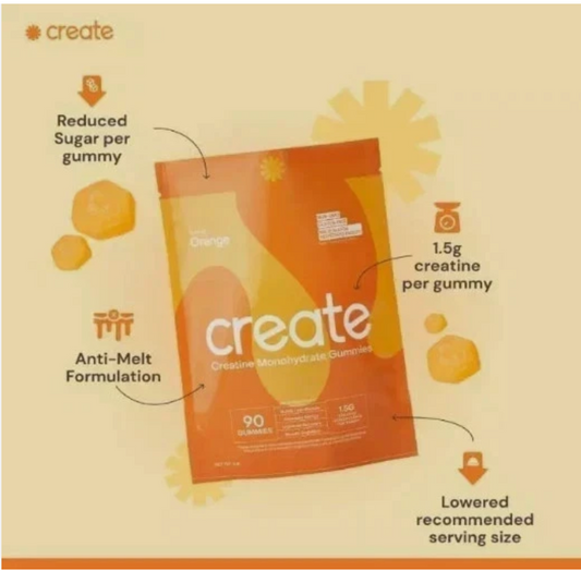 Create Creatine Monohydrate Gummies for Men & Women | Orange Flavor | Muscle Strength & Performance Support | 90 Gummies