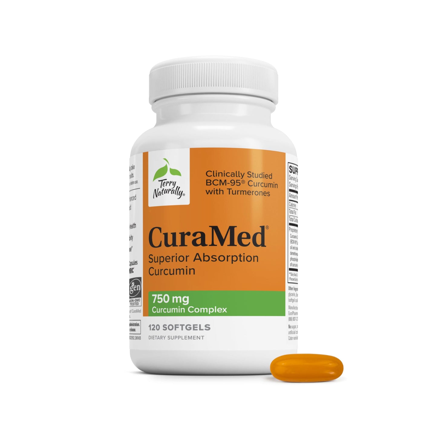 Terry Naturally CuraMed 750 mg - BCM-95 Curcumin Supplement - Brain, Heart and Liver Health Support - High-Potency Turmeric Complex - 120 Softgels
