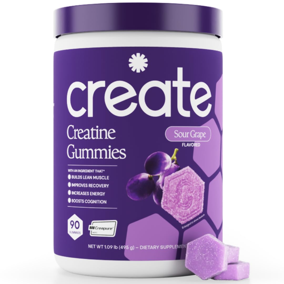 Create Creatine Monohydrate Gummies for Men & Women, Boost Focus, Strength, and Endurance, Anti-Melting Formula, Vegan, Gluten-Free, Non-GMO, 1.5g of Creatine per Gummy (Blue Raspberry)