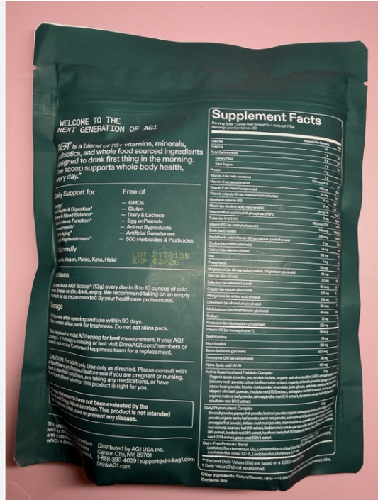 AG1 Daily Foundational Nutrition | Whole Food Dietary Supplement with Vitamins, Minerals & Probiotics