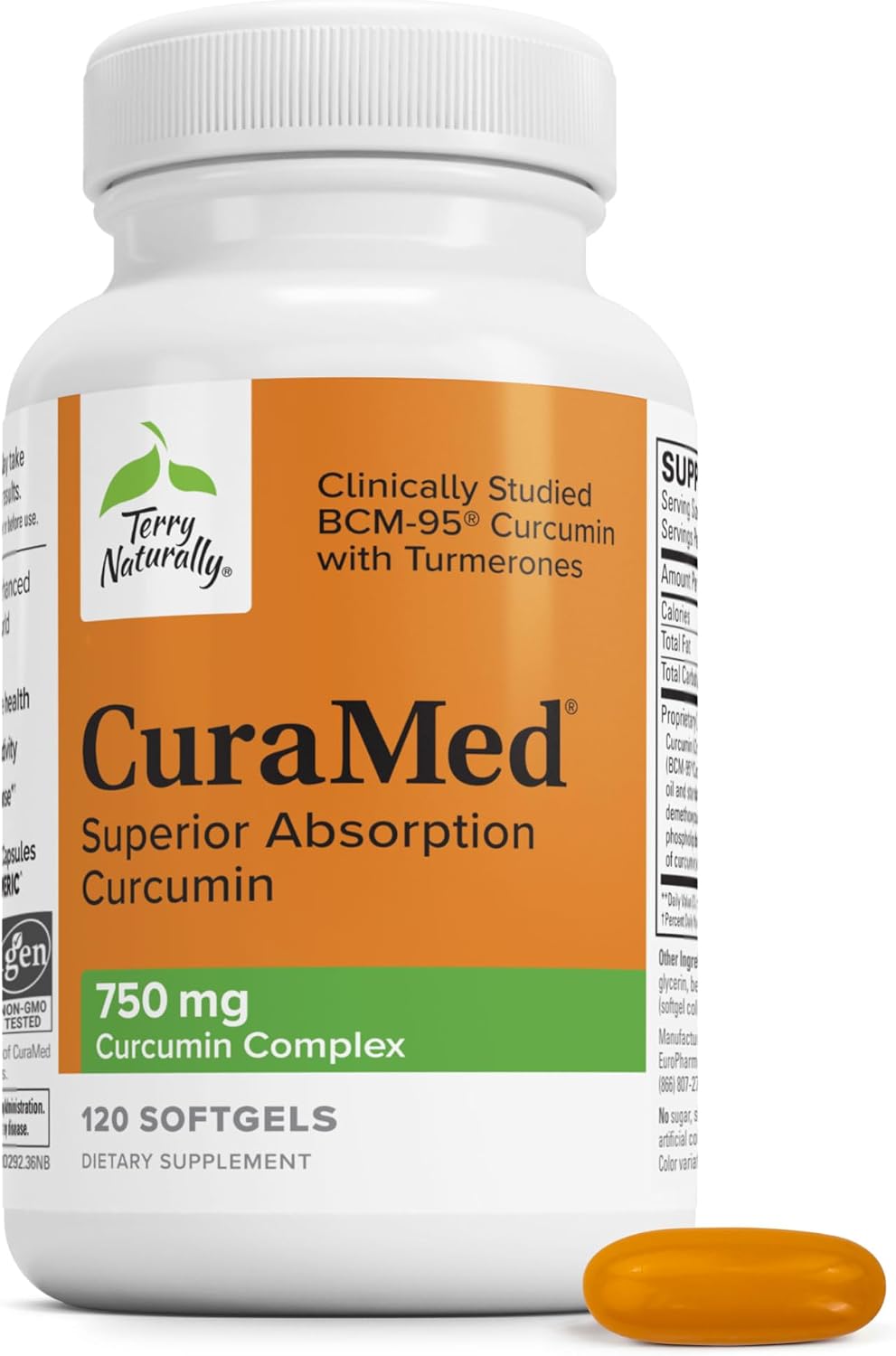 Terry Naturally CuraMed 750 mg - BCM-95 Curcumin Supplement - Brain, Heart and Liver Health Support - High-Potency Turmeric Complex - 120 Softgels