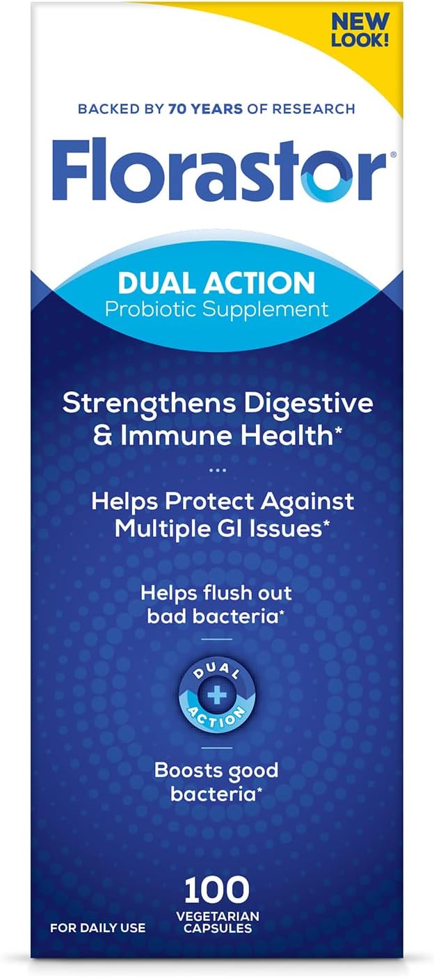 Florastor Probiotic for Digestive and Immune Health, 100 Capsules | Probiotics for Women & Men, Helps Flush Out Unwanted Bacteria, Boosts The Good with Our Unique Strain Saccharomyces Boulardii