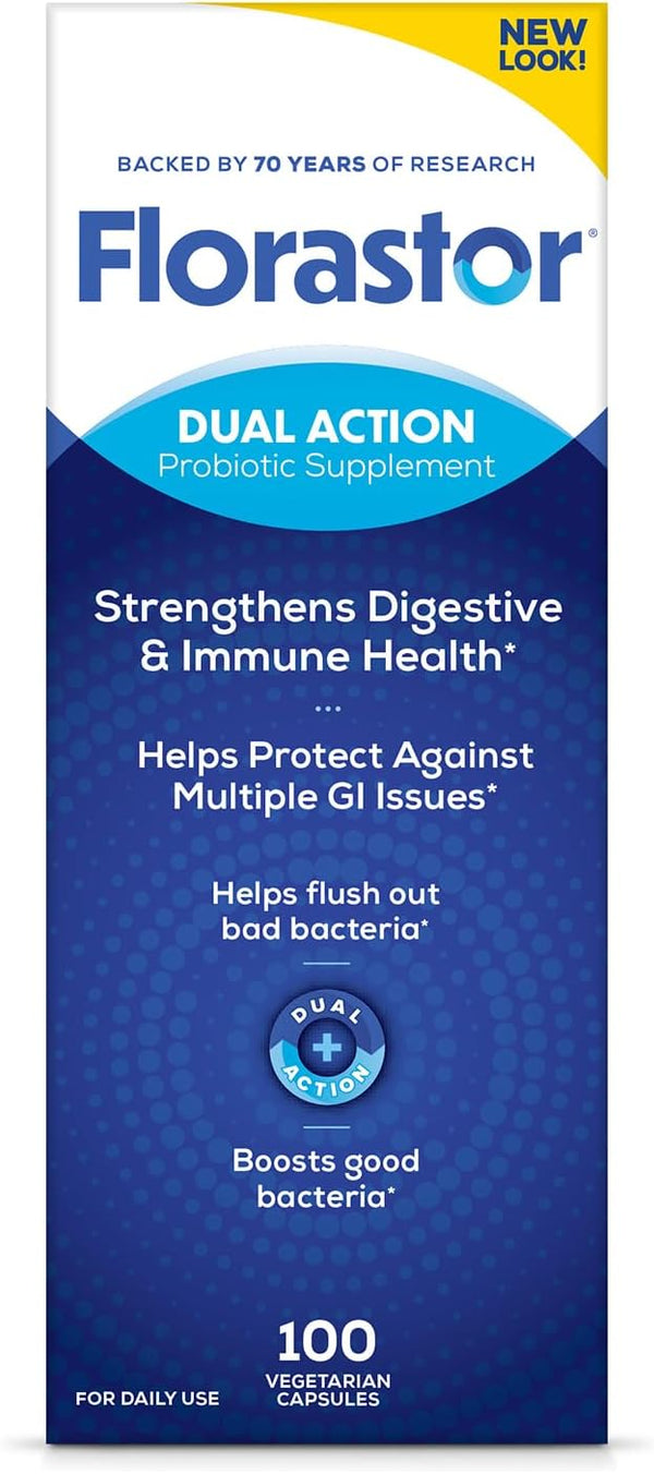 Florastor Probiotic for Digestive and Immune Health, 100 Capsules | Probiotics for Women & Men, Helps Flush Out Unwanted Bacteria, Boosts The Good with Our Unique Strain Saccharomyces Boulardii
