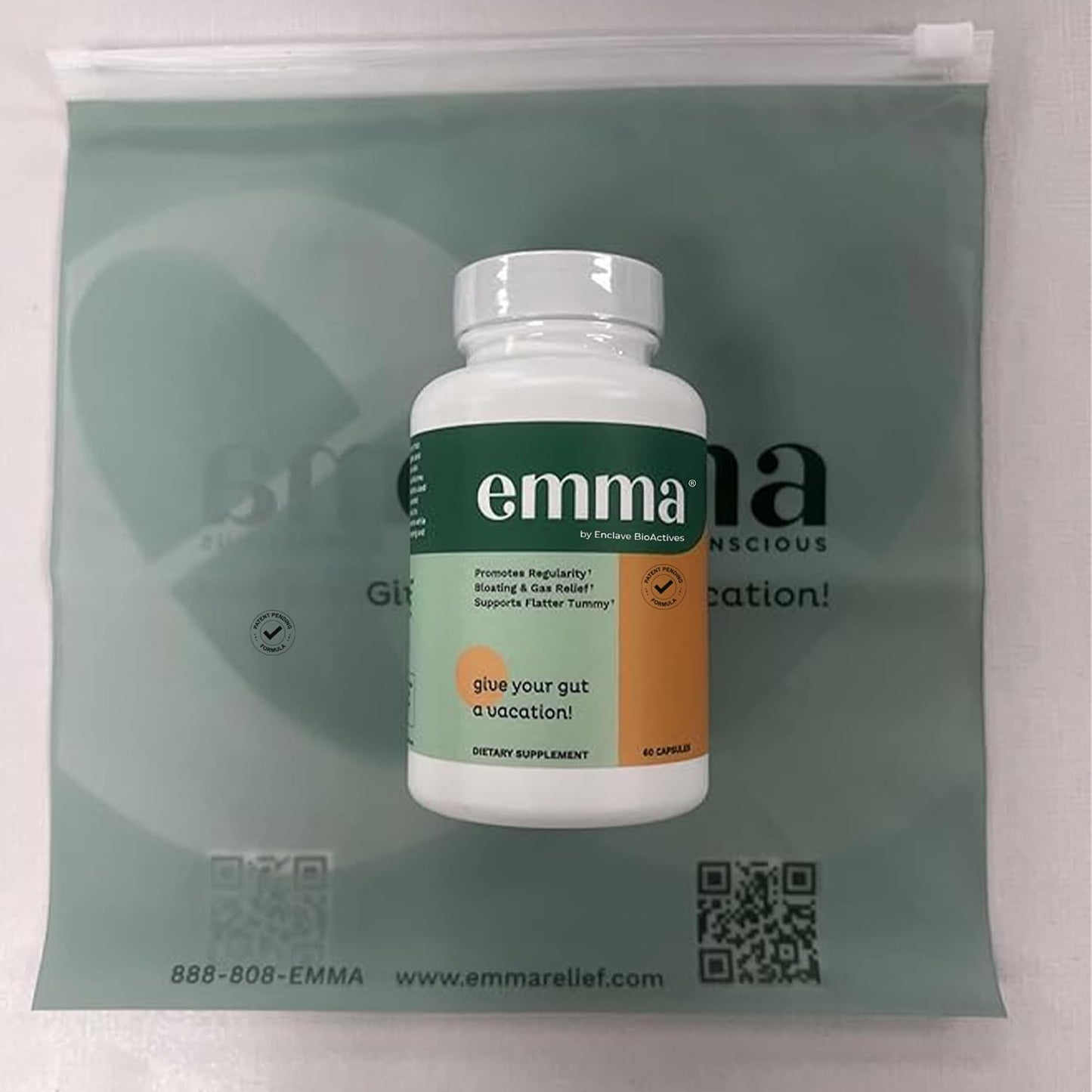 Emma Gut Health - Gas and Bloating Relief, Constipation, Leaky Gut Repair - Gut Cleanse & Restore Digestion - Regulate Bowel Movement. Probiotics and Laxative Alternative, 60 Capsules