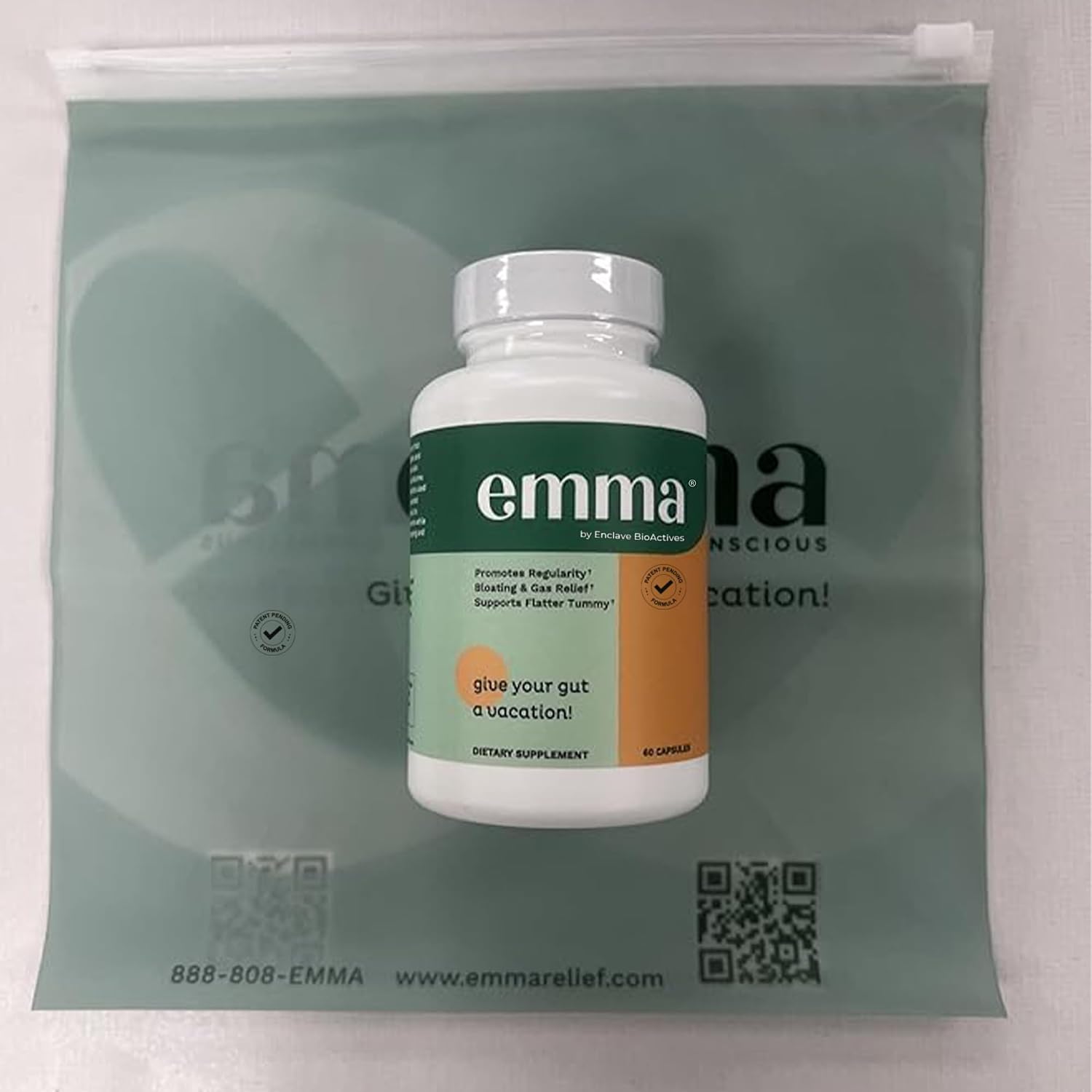 Emma Gut Health - Gas and Bloating Relief, Constipation, Leaky Gut Repair - Gut Cleanse & Restore Digestion - Regulate Bowel Movement. Probiotics and Laxative Alternative, 60 Capsules