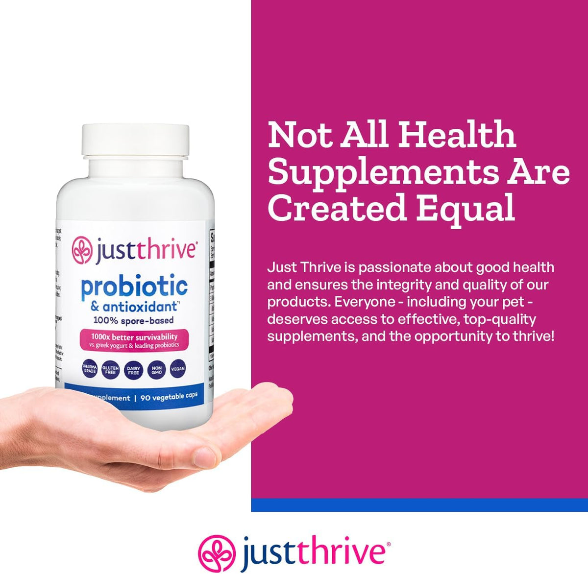 Just Thrive Probiotic & Antioxidant 100% Spore-Based Digestive Support | 90 capsules, 100% spore-based probiotic and antioxidant formula, Gluten free, Supports digestive and immune health