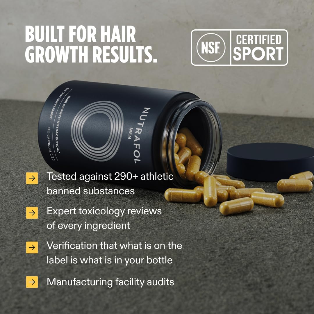 Nutrafol Men's Hair Growth Supplements, Clinically Tested for Visibly Thicker Hair and Scalp Coverage, Dermatologist Recommended - 1 Month Supply
