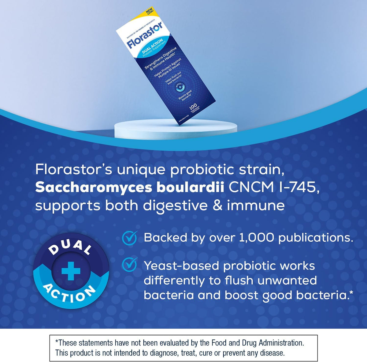 Florastor Probiotic for Digestive and Immune Health, 100 Capsules | Probiotics for Women & Men, Helps Flush Out Unwanted Bacteria, Boosts The Good with Our Unique Strain Saccharomyces Boulardii