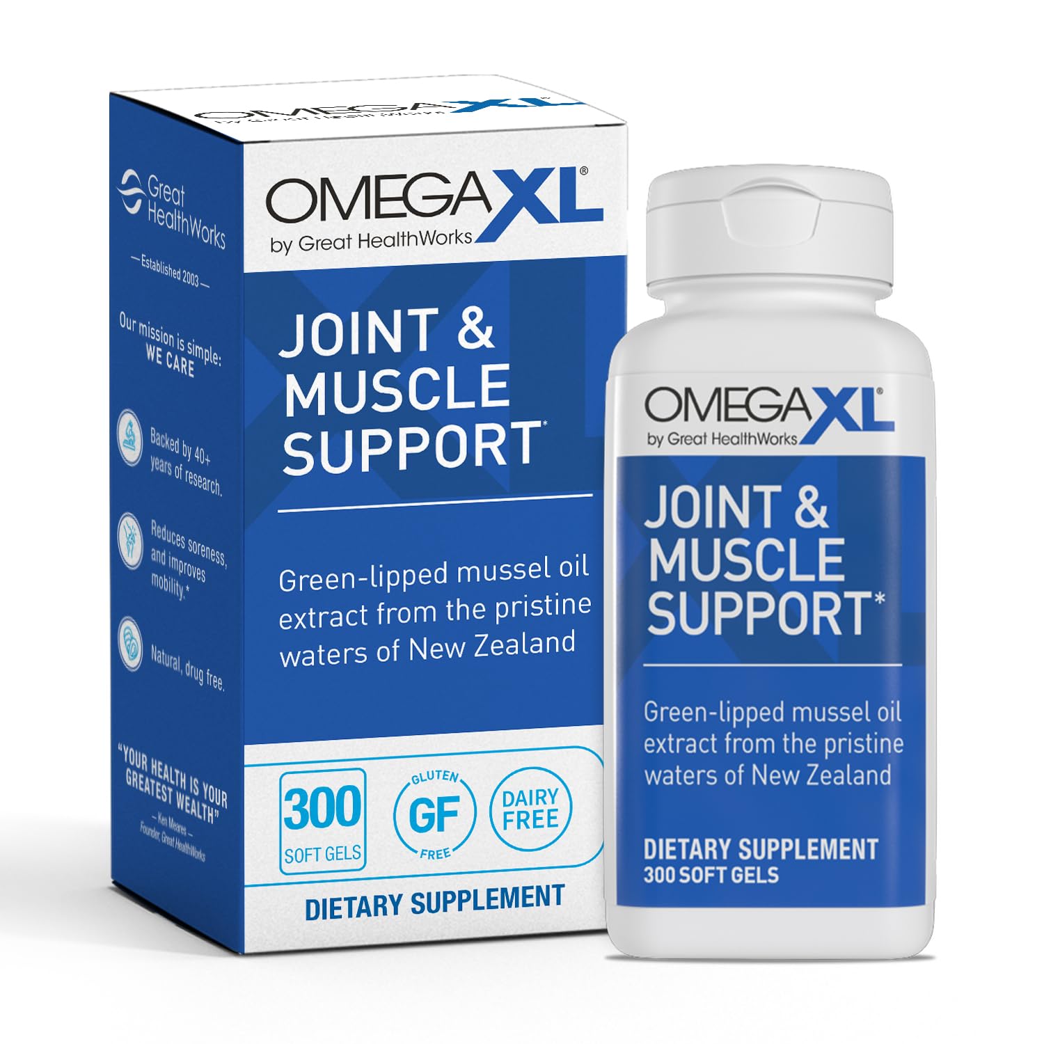 OmegaXL Joint Support Supplement, for Relief - Natural Muscle Support, Green Lipped Mussel Oil, Soft Gel Pills, Drug-Free, 60 Count