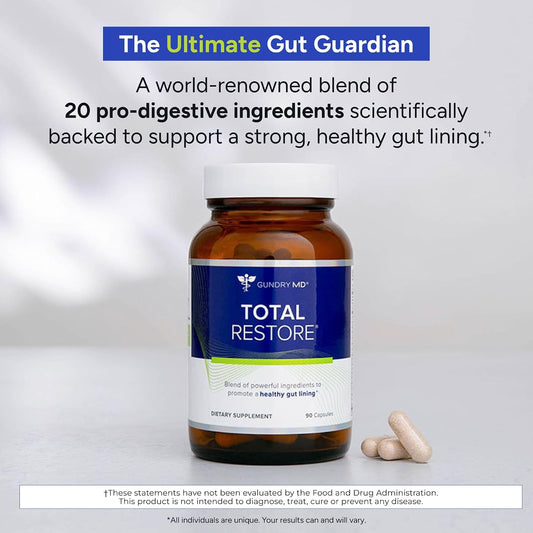Gundry MD® Total Restore Gut Lining & Digestive Support, 30 Servings | 20 Gut Health Supporting Ingredients, Keto Friendly, Sugar & Artificial Sweetener Free, Active Lifestyle Support
