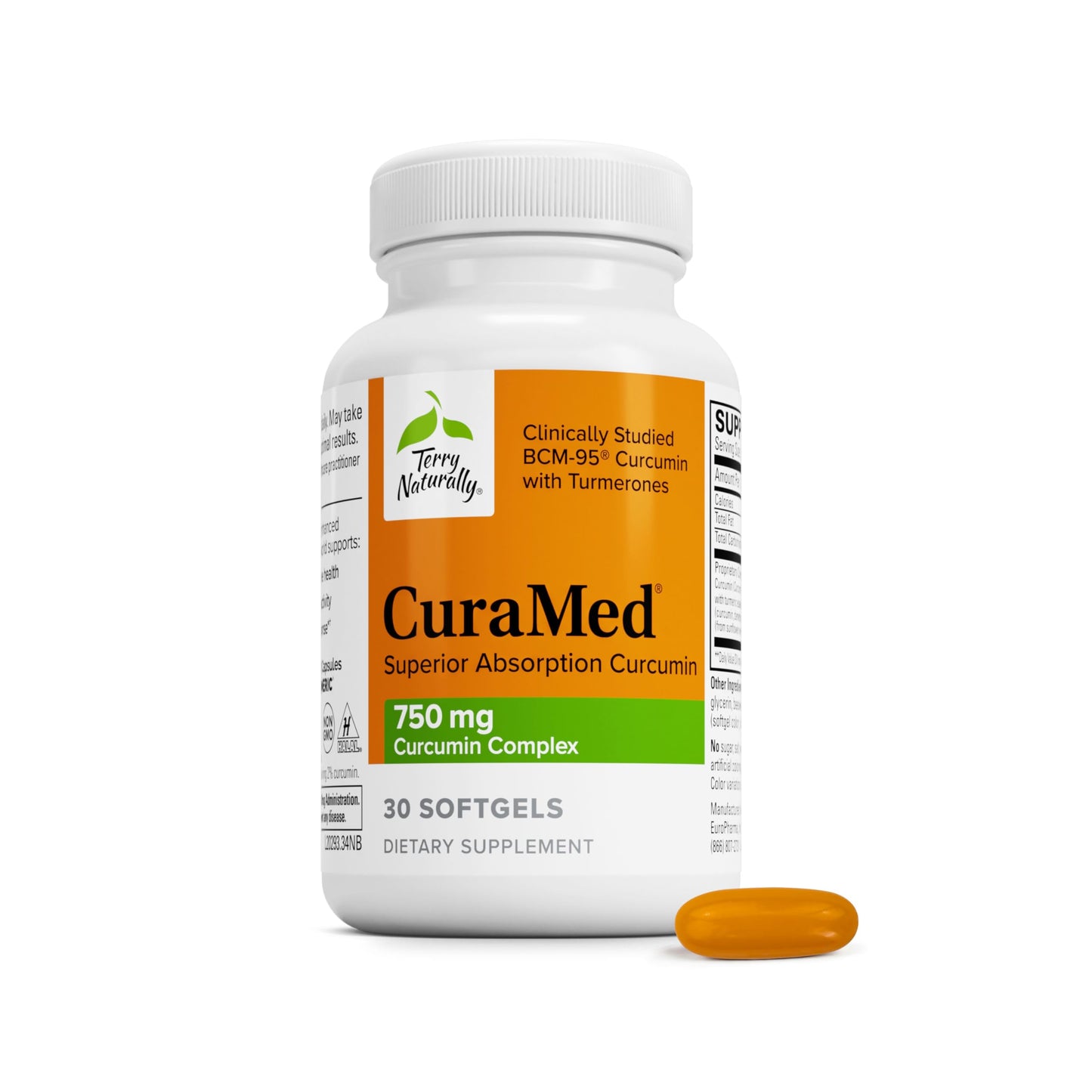 Terry Naturally CuraMed 750 mg - BCM-95 Curcumin Supplement - Brain, Heart and Liver Health Support - High-Potency Turmeric Complex - 120 Softgels