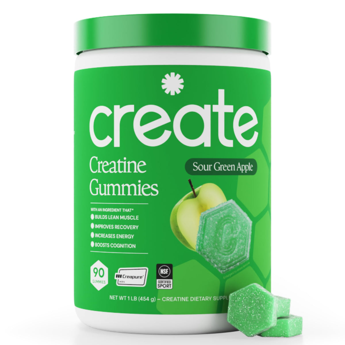 Create Creatine Monohydrate Gummies for Men & Women, Boost Focus, Strength, and Endurance, Anti-Melting Formula, Vegan, Gluten-Free, Non-GMO, 1.5g of Creatine per Gummy (Blue Raspberry)