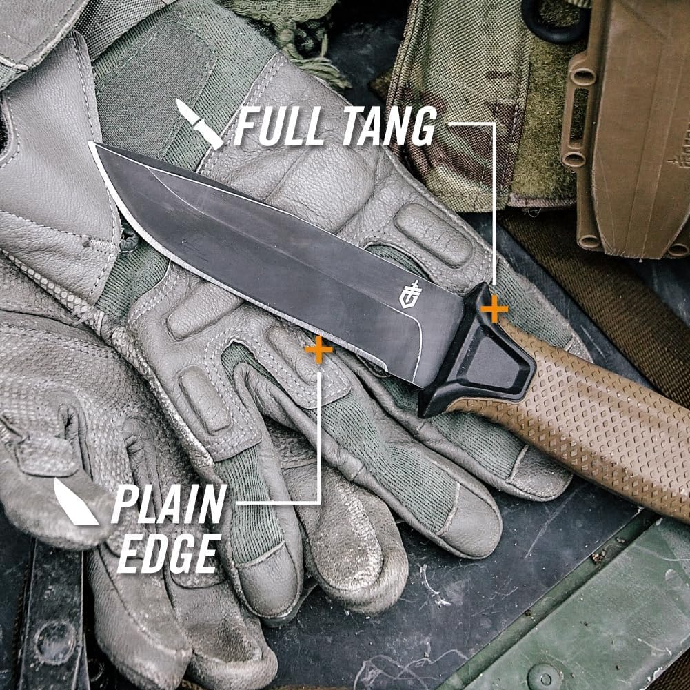 Gerber Gear StrongArm Knife - Fixed Blade - Tactical Knife for Survival Gear - Full Tang, 420HC Steel Blade - Camping Survival Knife - Made in USA - Plain edge, Coyote Brown
