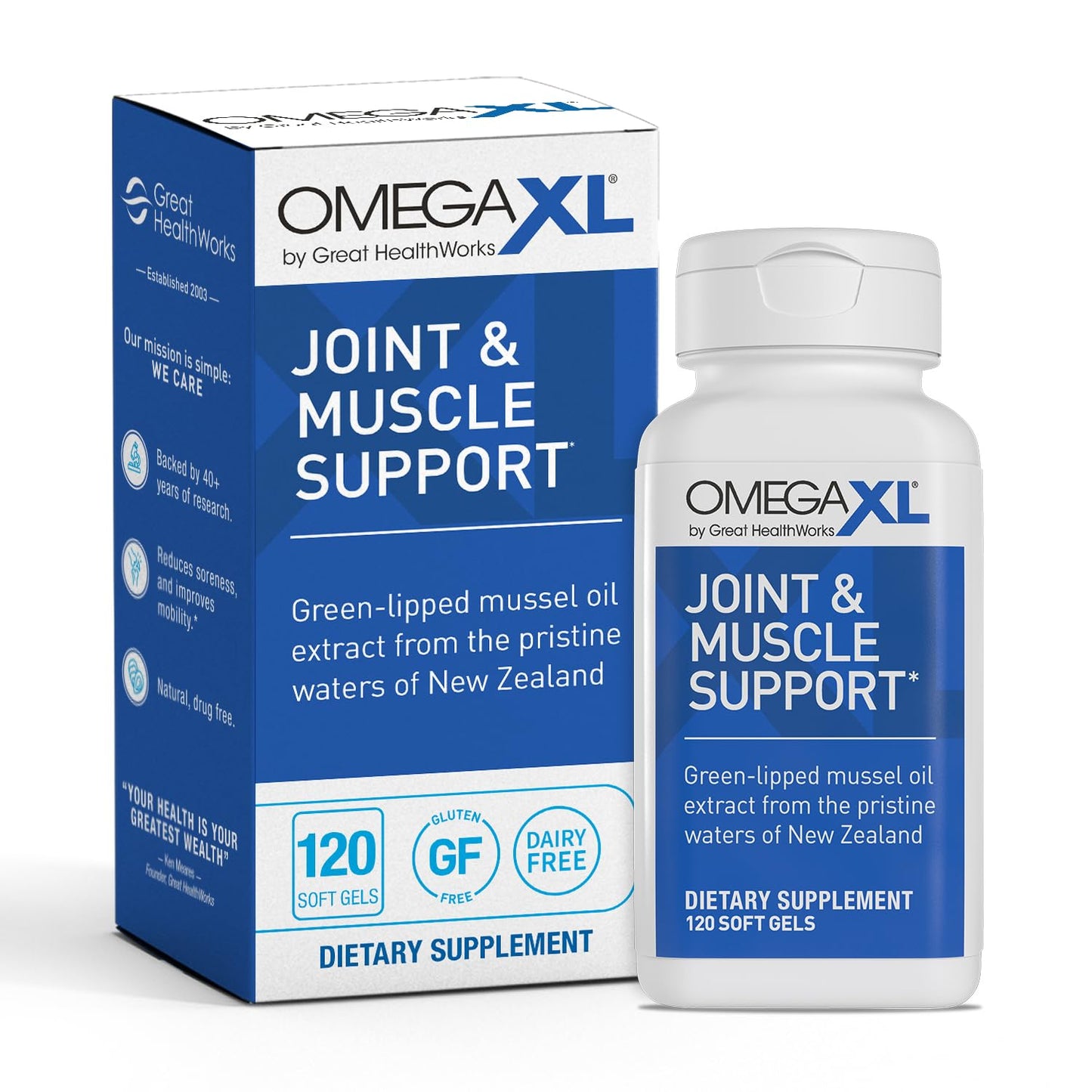OmegaXL Joint Support Supplement, for Relief - Natural Muscle Support, Green Lipped Mussel Oil, Soft Gel Pills, Drug-Free, 60 Count