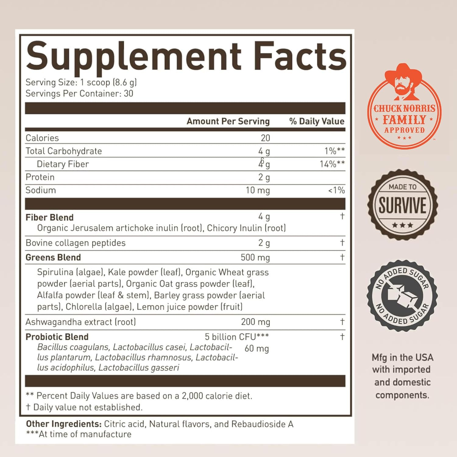 ROUNDHOUSE PROVISION Morning Kick, Zero Sugar Greens Superfood Powder Supplement with Ashwagandha, Collagen, Probiotics, Debloat Drink, 30 Servings (Strawberry Lemonade) by Chuck Norris