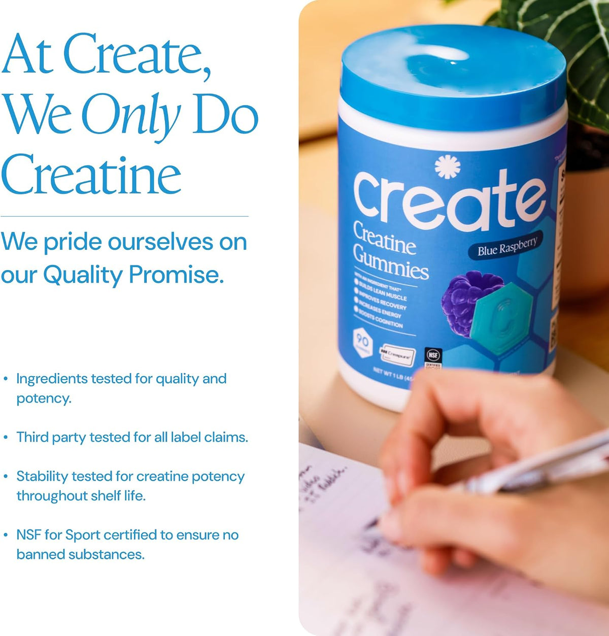 Create Creatine Monohydrate Gummies for Men & Women, Boost Focus, Strength, and Endurance, Anti-Melting Formula, Vegan, Gluten-Free, Non-GMO, 1.5g of Creatine per Gummy (Blue Raspberry)