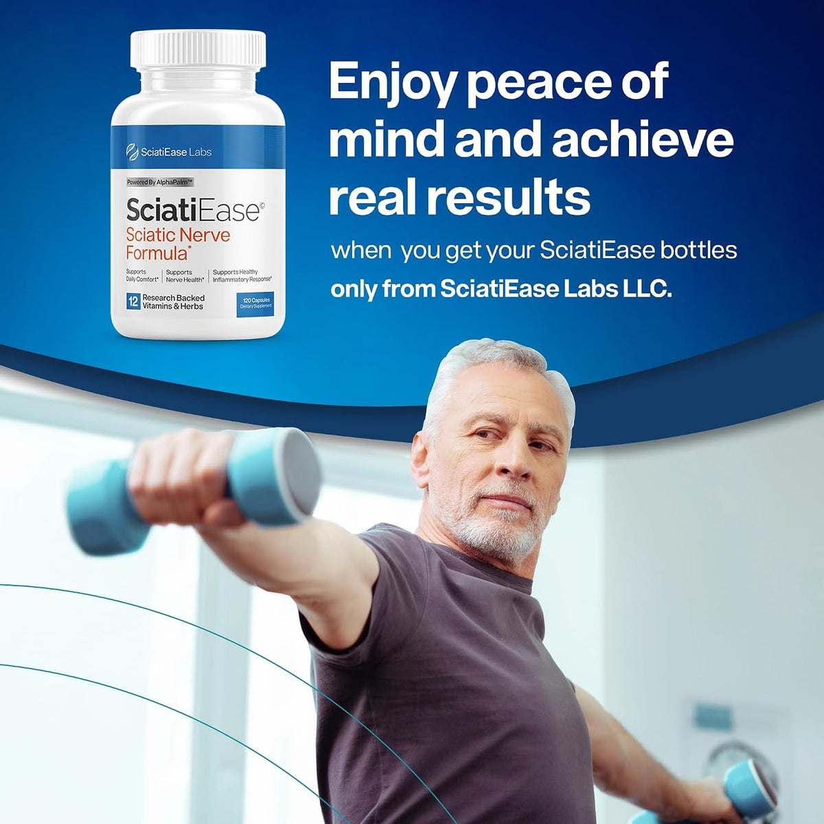 SciatiEase Sciatic Nerve Health Support Supplement - Nerve Support Formula with AlphaPalm, Pea, Vitamin B Complex, Alpha Lipoic Acid 300mg - 120 Capsules