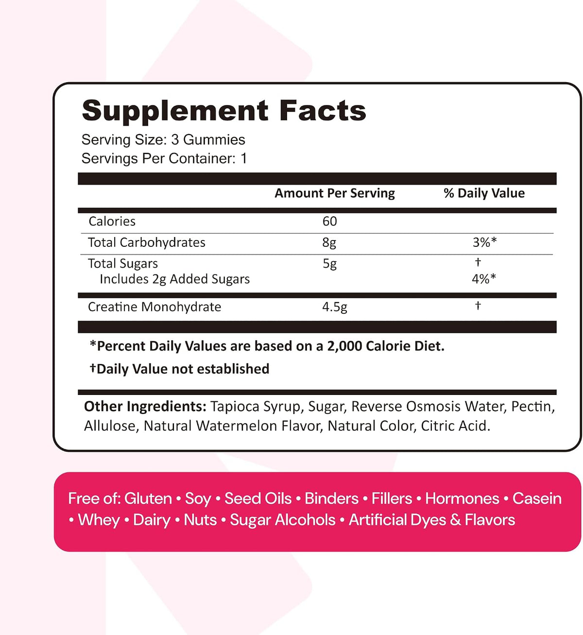 Create Creatine Monohydrate Gummies for Men & Women, Boost Focus, Strength, and Endurance, Anti-Melting Formula, Vegan, Gluten-Free, Non-GMO, 1.5g of Creatine per Gummy (Watermelon)
