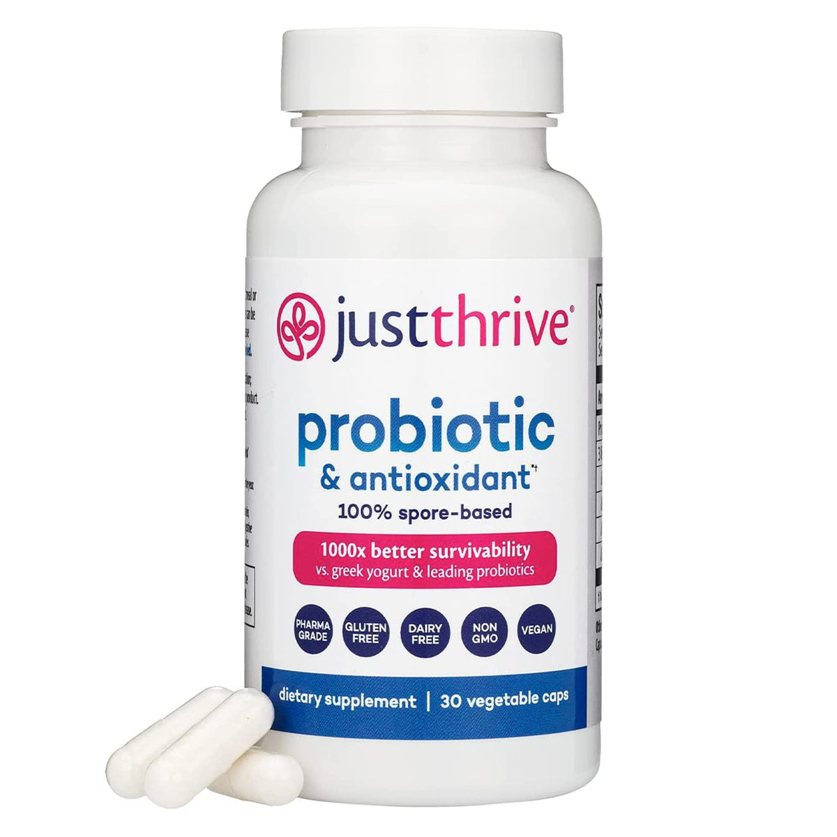 Just Thrive Probiotic & Antioxidant 100% Spore-Based Digestive Support | 90 capsules, 100% spore-based probiotic and antioxidant formula, Gluten free, Supports digestive and immune health