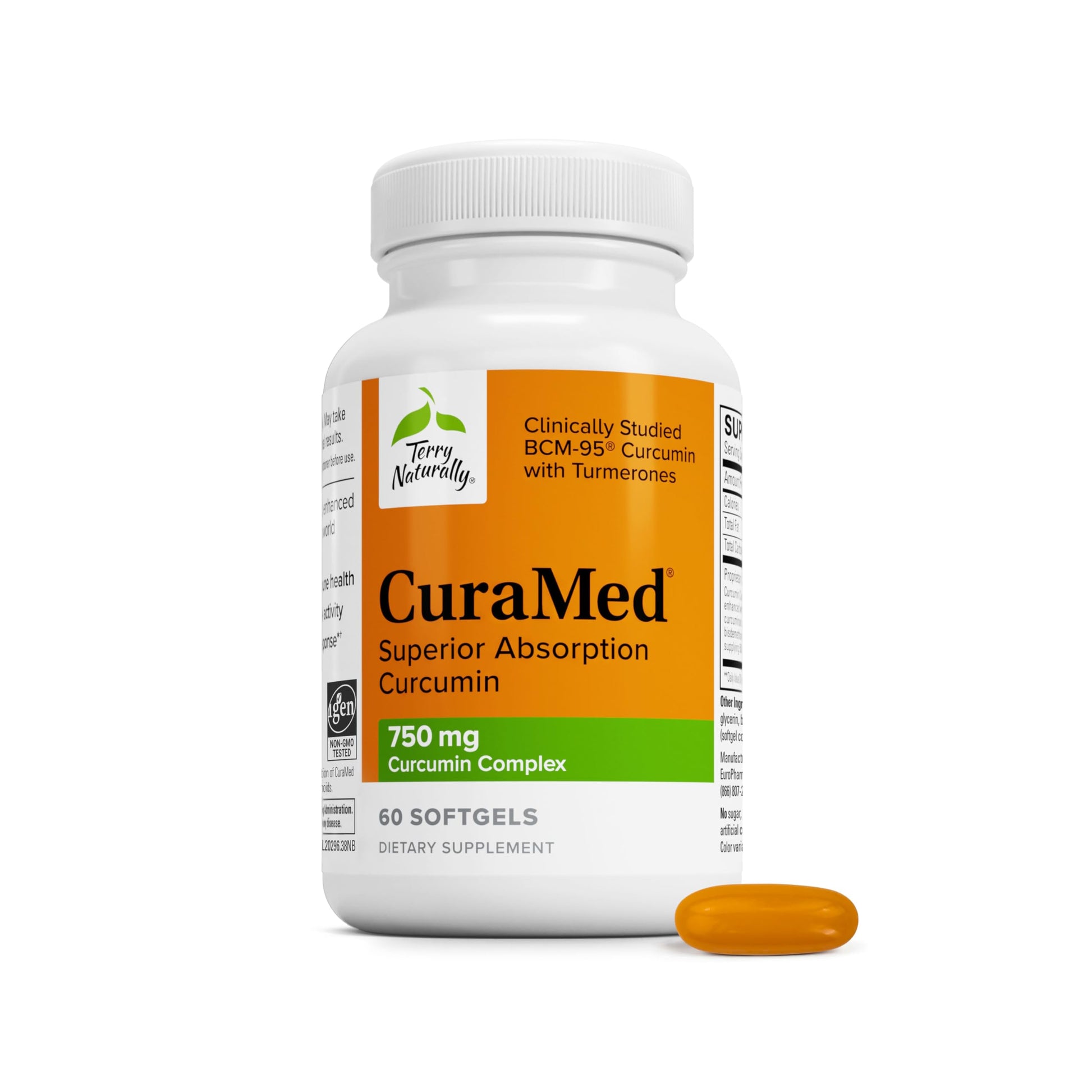 Terry Naturally CuraMed 750 mg - BCM-95 Curcumin Supplement - Brain, Heart and Liver Health Support - High-Potency Turmeric Complex - 120 Softgels
