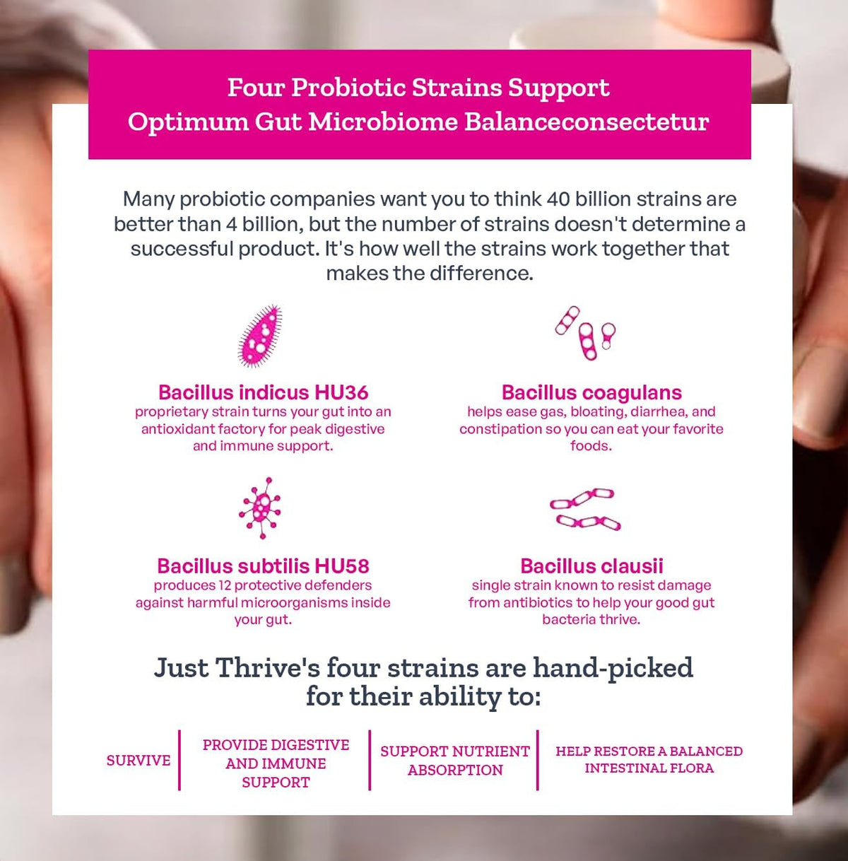 Just Thrive Probiotic & Antioxidant 100% Spore-Based Digestive Support | 90 capsules, 100% spore-based probiotic and antioxidant formula, Gluten free, Supports digestive and immune health