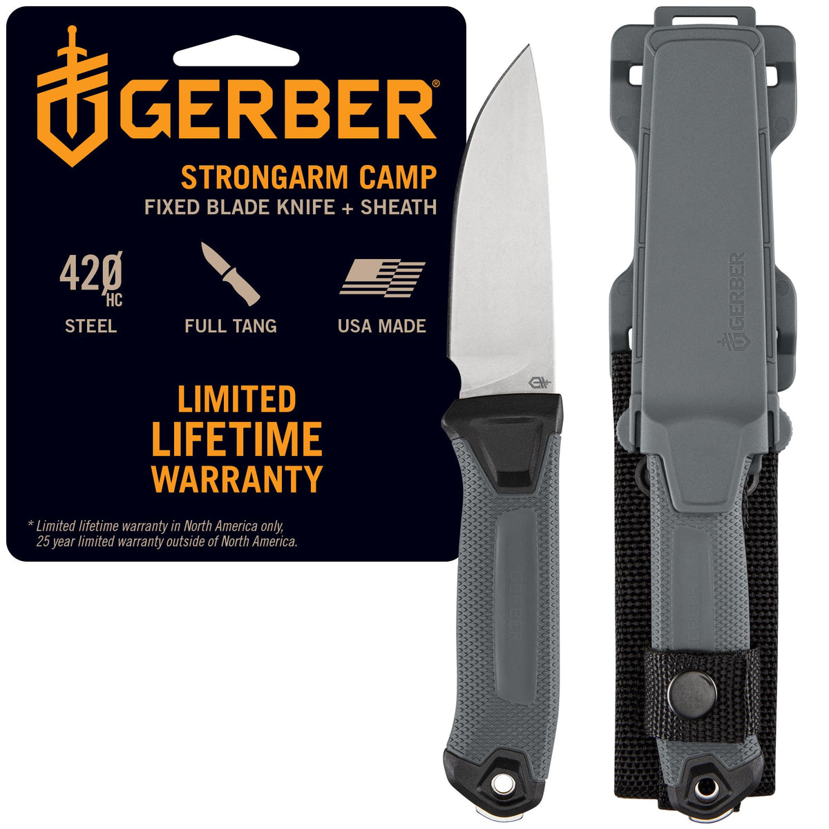 Gerber Gear StrongArm Knife - Fixed Blade - Tactical Knife for Survival Gear - Full Tang, 420HC Steel Blade - Camping Survival Knife - Made in USA - Plain edge, Coyote Brown