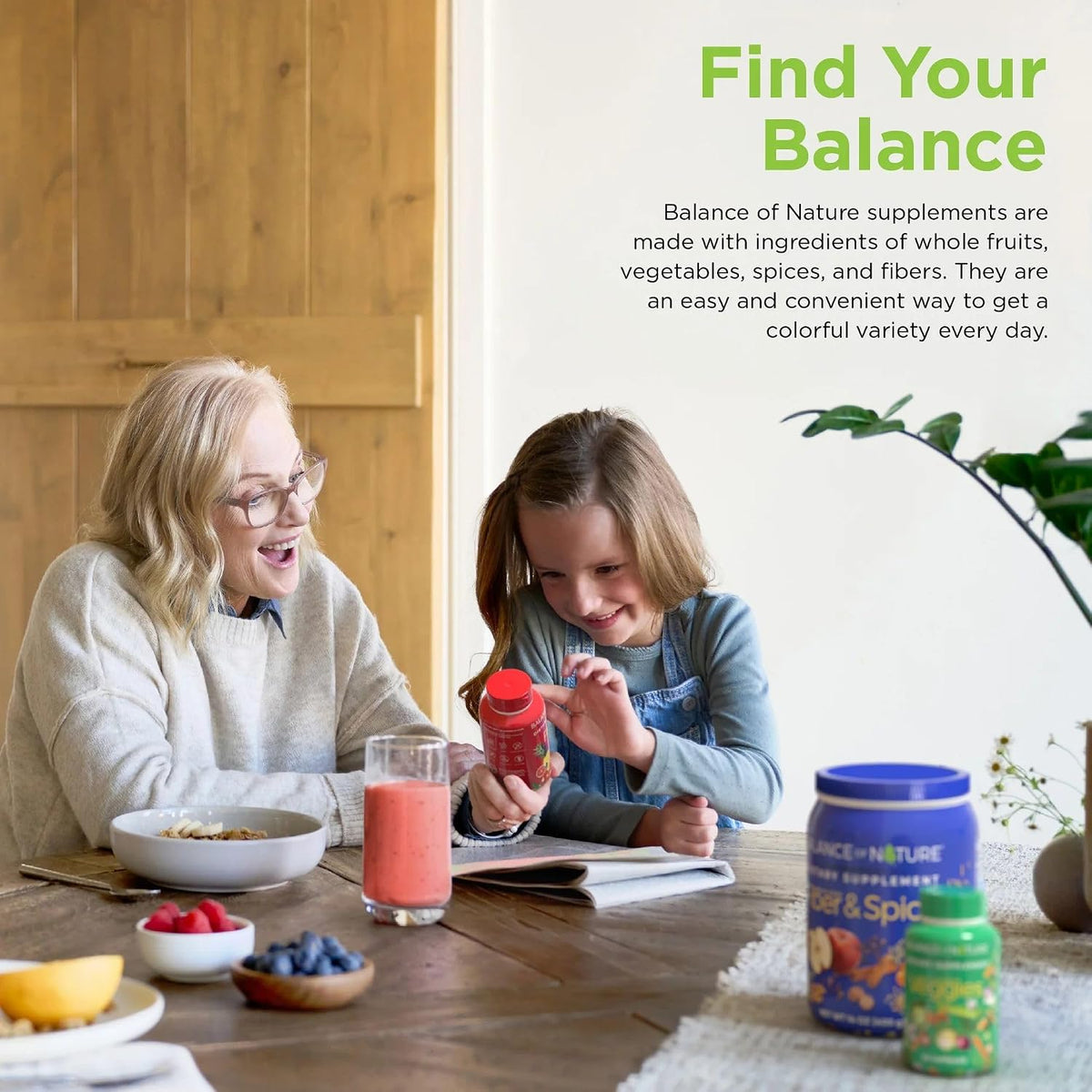 Balance of Nature Fruits & Veggies Supplements - Whole Fruit and Vegetable Ingredients for Women, Men, and Kids - 90 Fruits Capsules, 90 Veggies Capsules - 1 Set