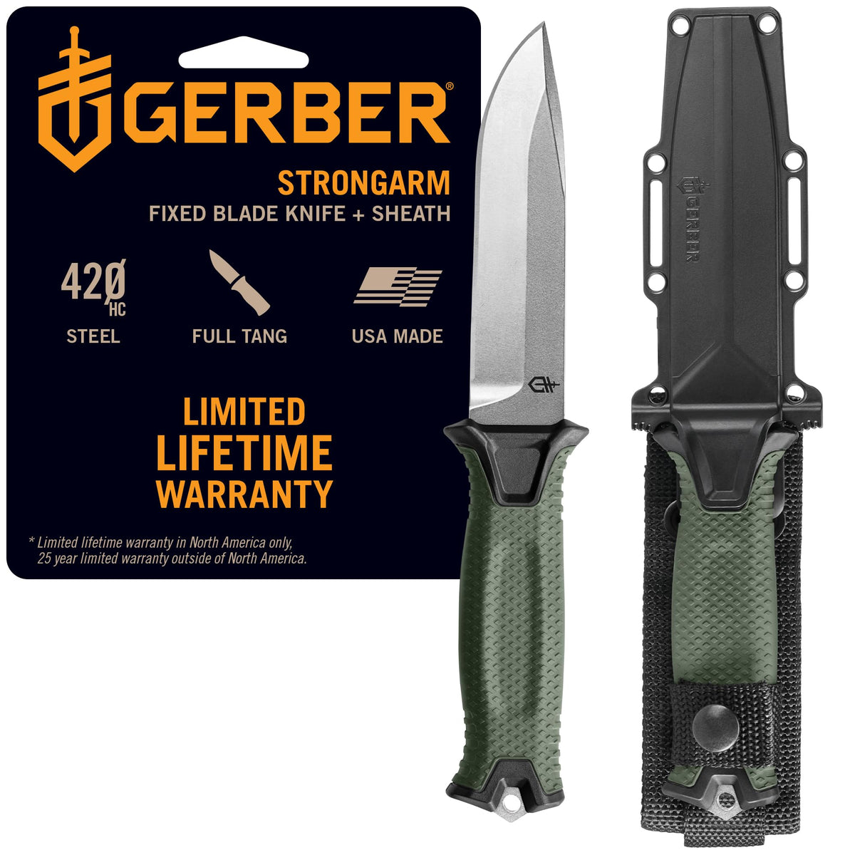Gerber Gear StrongArm Knife - Fixed Blade - Tactical Knife for Survival Gear - Full Tang, 420HC Steel Blade - Camping Survival Knife - Made in USA - Plain edge, Coyote Brown