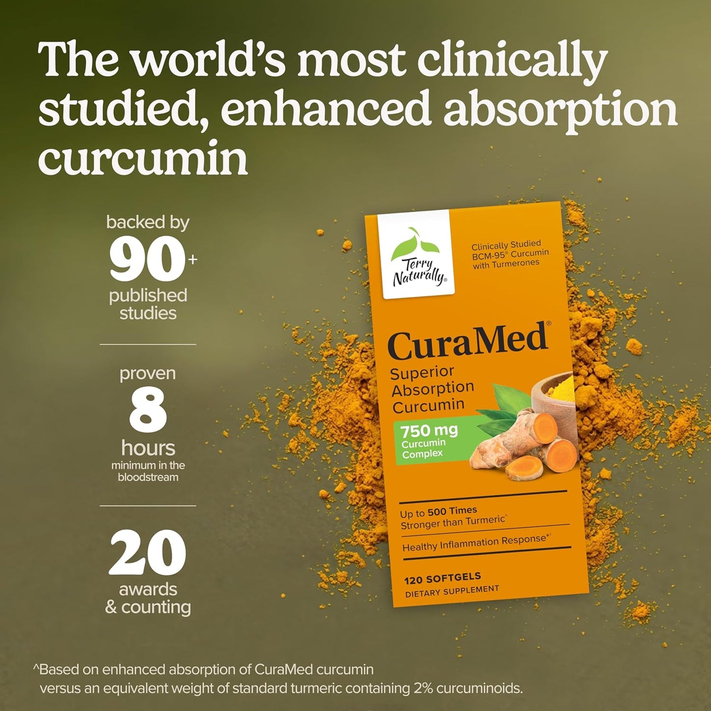 Terry Naturally CuraMed 750 mg - BCM-95 Curcumin Supplement - Brain, Heart and Liver Health Support - High-Potency Turmeric Complex - 120 Softgels