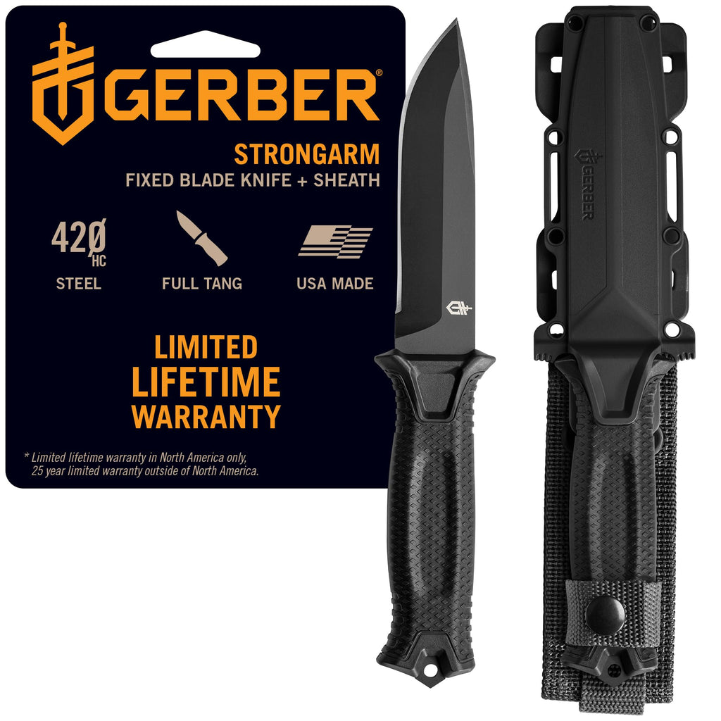 Gerber Gear StrongArm Knife - Fixed Blade - Tactical Knife for Survival Gear - Full Tang, 420HC Steel Blade - Camping Survival Knife - Made in USA - Plain edge, Coyote Brown