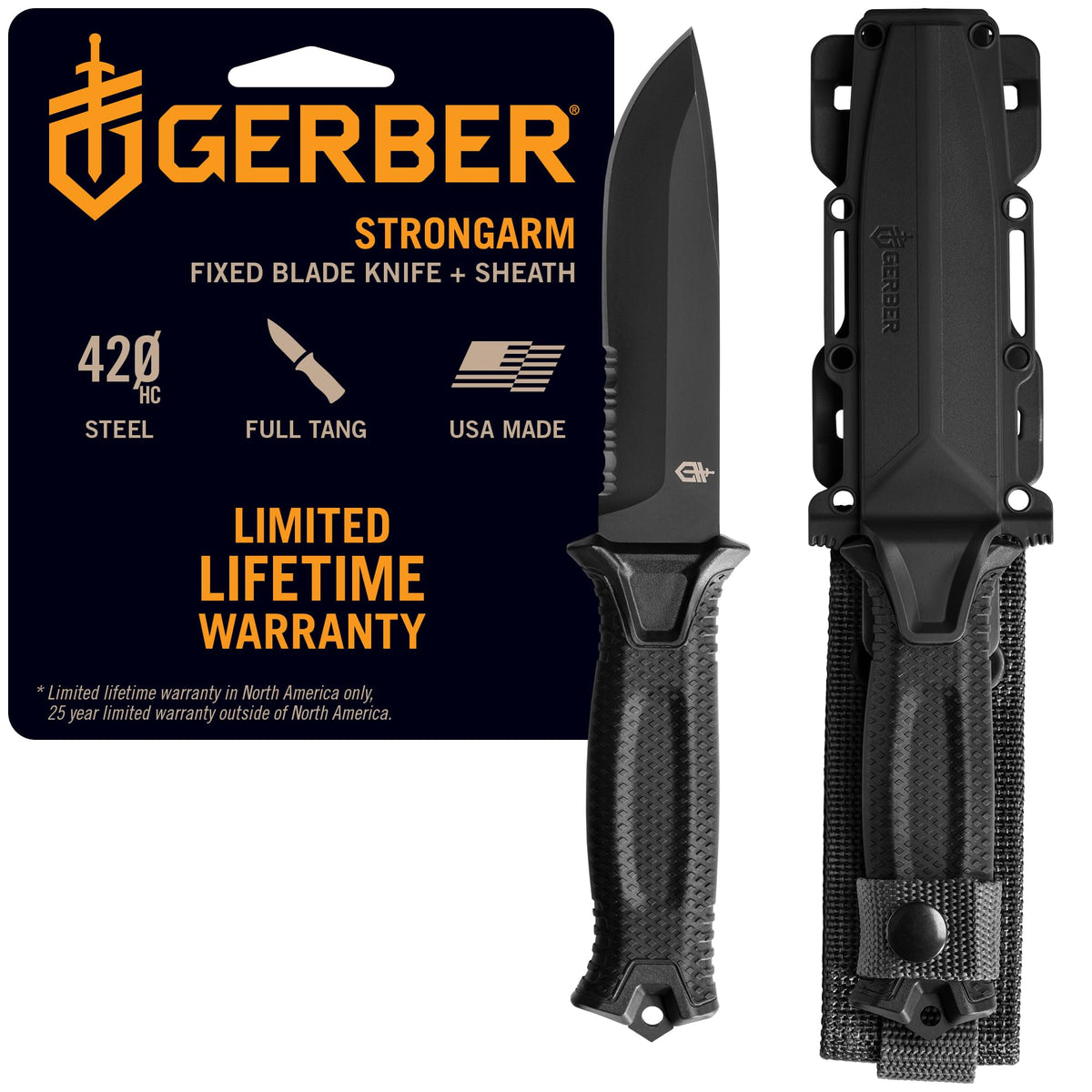 Gerber Gear StrongArm Knife - Fixed Blade - Tactical Knife for Survival Gear - Full Tang, 420HC Steel Blade - Camping Survival Knife - Made in USA - Plain edge, Coyote Brown