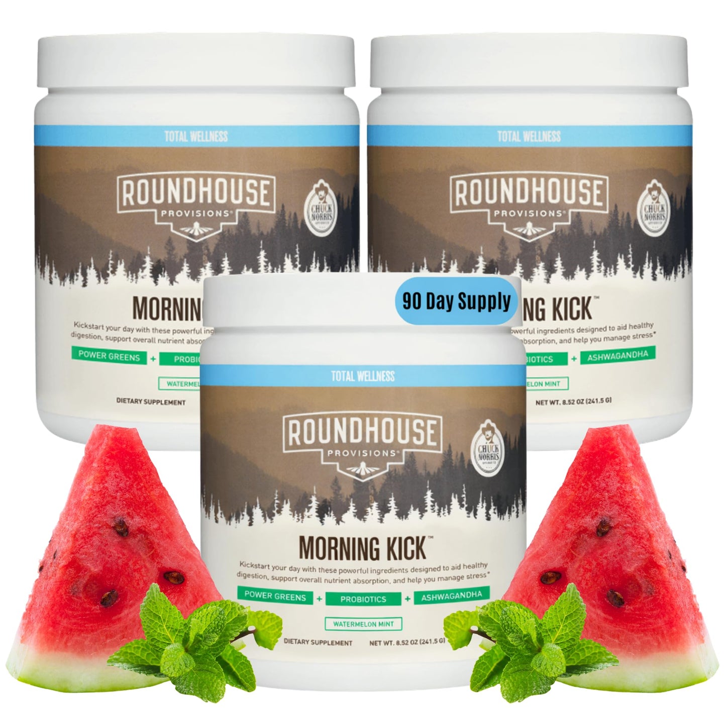 ROUNDHOUSE PROVISION Morning Kick, Zero Sugar Greens Superfood Powder Supplement with Ashwagandha, Collagen, Probiotics, Debloat Drink, 30 Servings (Strawberry Lemonade) by Chuck Norris