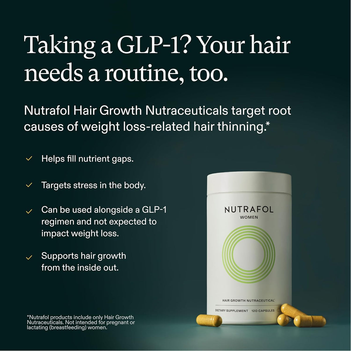 Nutrafol Women's Hair Growth Supplements, Ages 18-44, Clinically Tested for Visibly Thicker and Stronger Hair, Dermatologist Recommended - 1 Month Supply