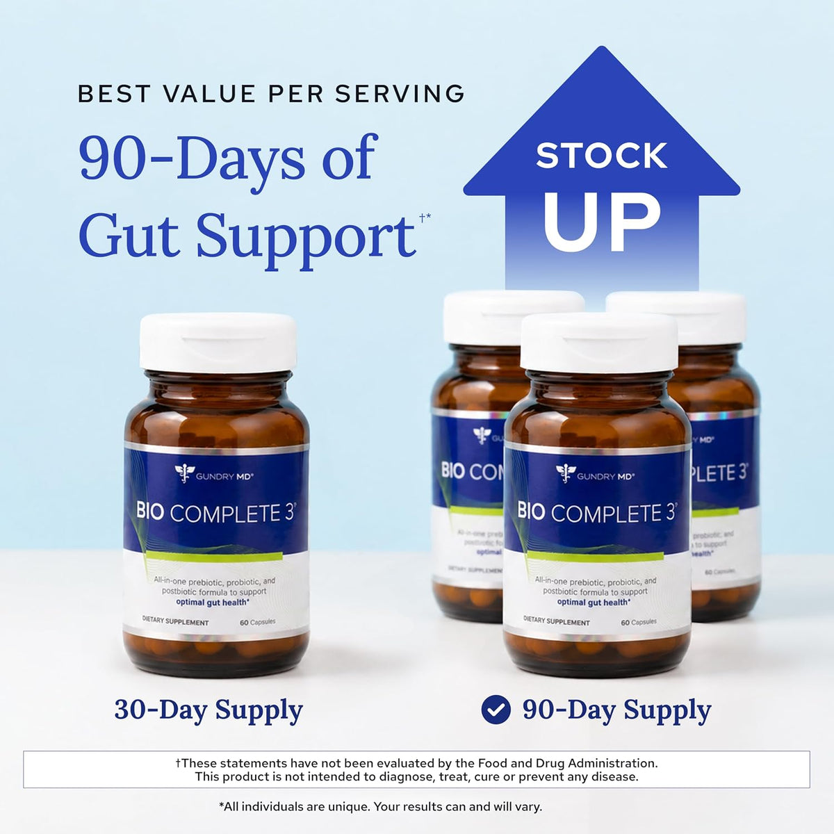Gundry MD Bio Complete 3, 3-in-1 Probiotics, Pre & Postbiotics, 30 Servings | Certified Gluten Free, Certified Vegetarian, Supports Better Digestion, Bowel Movements & Energy, Keto Friendly, Sugar Free