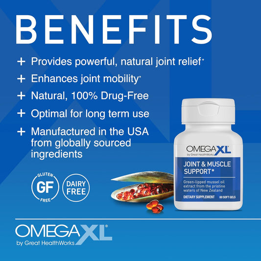 OmegaXL Joint Support Supplement, 120 Count | Green Lipped Mussel Oil, Soft Gel Pill, Natural Joint and Muscle Support Supplement, Clinically Supported, Non-GMO, Drug-Free
