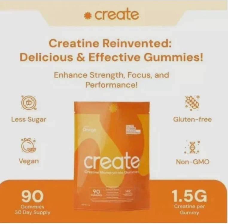 Create Creatine Monohydrate Gummies for Men & Women | Orange Flavor | Muscle Strength & Performance Support | 90 Gummies