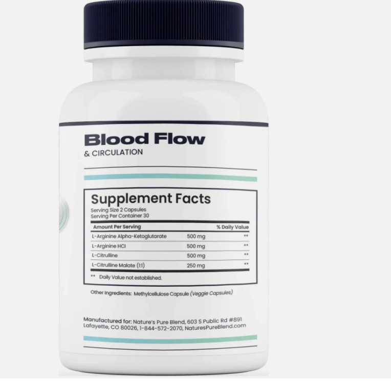 Nature's Pure Blend Nitric Oxide Flow Support Supplement | Circulation & Blood Pressure Wellness Formula